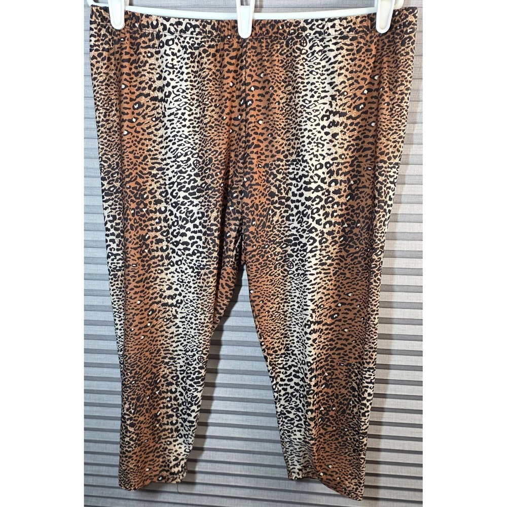 Just One Leopard Capris Cropped Leggings PLus Size 2X XX Brown Big Cat Kitty